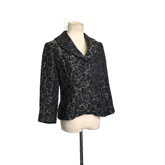 Flores & Flores animal print textured 3 button cocktail blazer size 4 - Picture 10 of 12